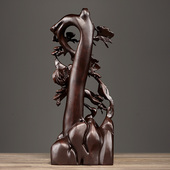 黑檀木雕松鹤延年摆件实木根雕工艺品家居装 饰品摆设老人贺寿送礼