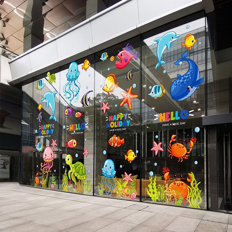 商场亲子酒店儿童乐园海洋馆橱窗装饰海洋鱼类玻璃贴纸静电贴膜,家居饰品,软装墙贴,淘宝优惠券,粉丝福利购,淘宝优惠卷