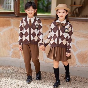 男女童演出服开衫毛衣套装英伦学院风学生表演服春秋冬班服校园服