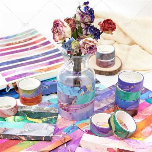 橘野48卷和纸胶带套装单卷3米长宽1.5厘米大理石图案石纹手帐贴纸