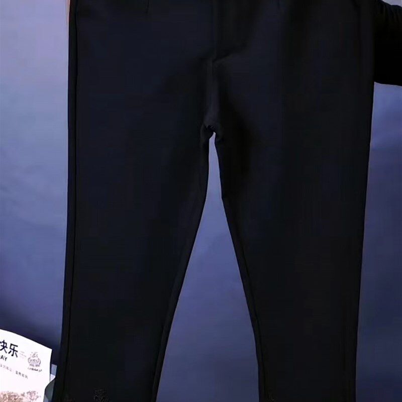 南韩弹力八分烟管裤高腰显瘦盘扣蕾丝边小西裤24年新款小个子女裤