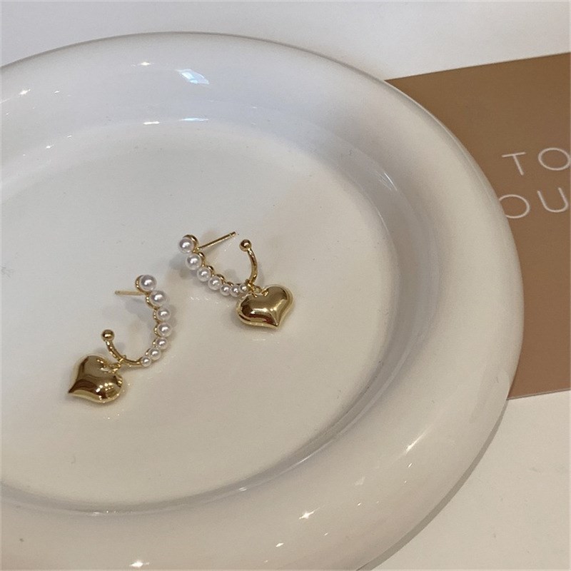srrmhyn韩国金属爱心珍珠耳环设计师高级感轻奢优雅百搭耳