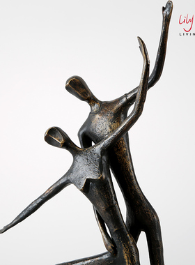 新中式样板房软装饰品摆件雕塑人物铁艺客厅玄关电视柜工艺品搭配