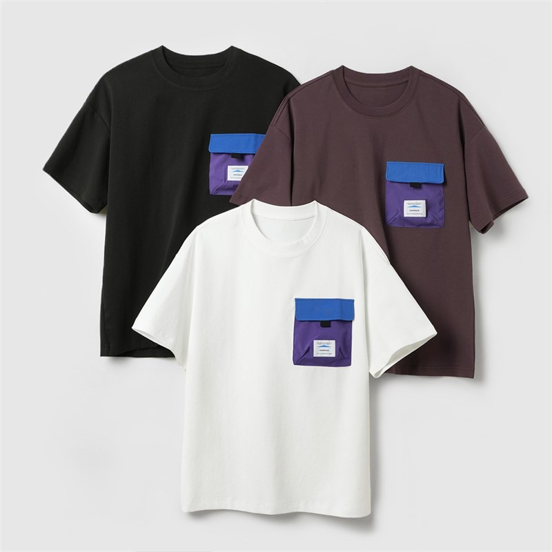 240g男士宽松休闲圆领T恤 拼色工装口袋棉质短袖上衣夏款k