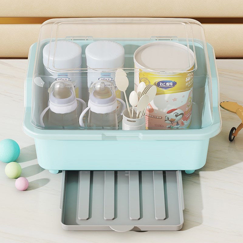 奶瓶收纳箱防尘带盖婴儿用品沥水架宝宝餐具玩具新生儿辅食收纳盒
