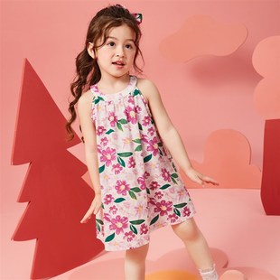 ASKjunior女童大花满印背心连衣裙2024夏季小童儿童吊带碎花裙