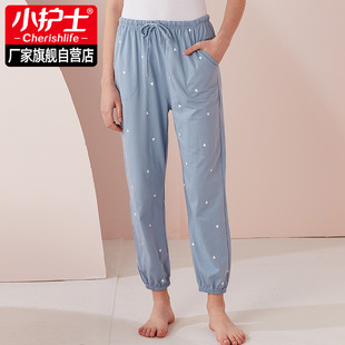 小护士睡裤女夏纯棉家居长裤休闲宽松大码收脚收口全棉系带居家裤