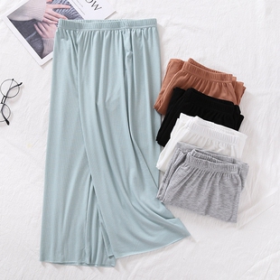 睡裤女夏七分裤短裤纯棉弹力罗纹棉家居裤宽松外穿空调阔腿裤薄款
