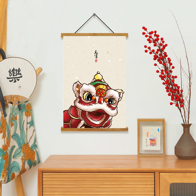 新中式民俗喜庆灯笼风筝舞狮挂画客厅餐厅卧室装饰画电表箱遮挡画