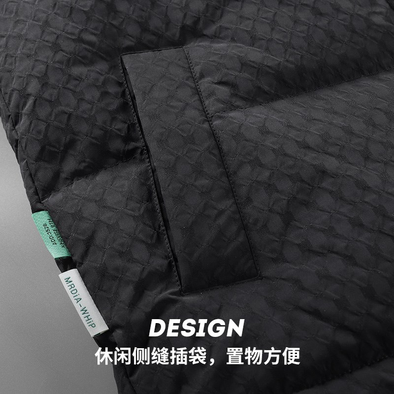 美式休闲高充绒羽绒服男士冬季新款定制网格纹立领加厚面包服外套