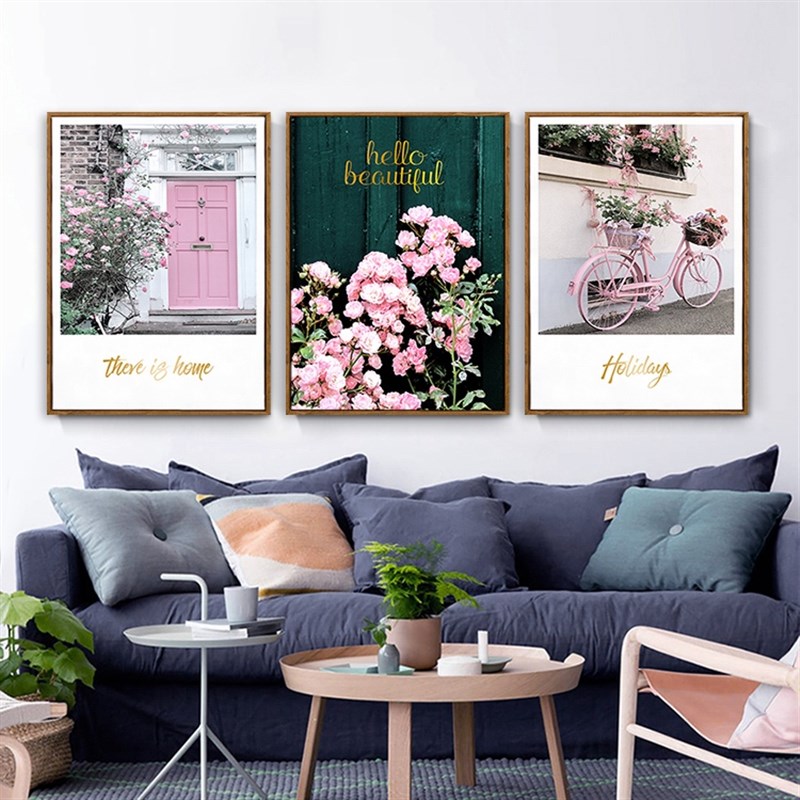 简约北欧绿植玫瑰郁金香花朵卉木块装饰画客厅玄关卧室壁晶瓷挂画