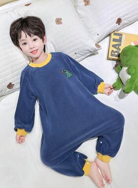 男童连体睡衣秋冬卡通珊瑚绒加厚法兰绒儿童家居服爬服男宝宝护肚