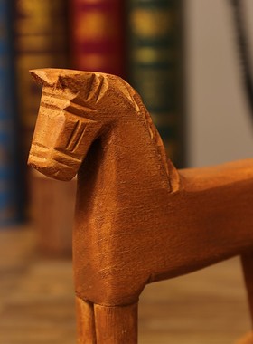 复古小木马摆件木质工艺品家居装饰品儿童房玩具桌面怀旧老式物件