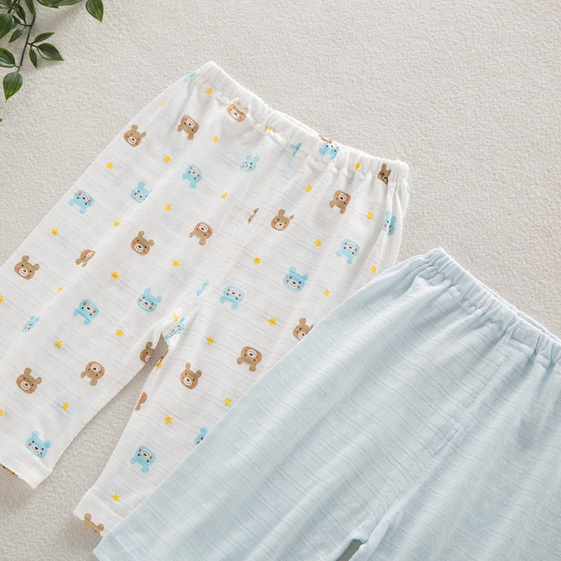 竹节棉透气睡裤七分裤男宝宝纯棉超薄裤子夏季婴幼儿家居裤宽松