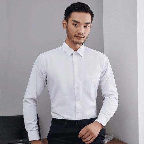 男士白衬衫西裤套装公务员面试上班商务职业正装长袖蓝色弹力衬衣