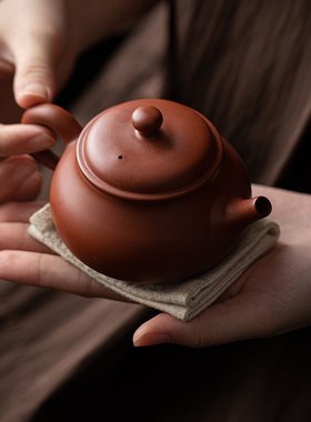 紫砂朱泥紫砂壶扁峰壶石瓢过滤小泡茶壶陶瓷功夫茶具防古壶入门级