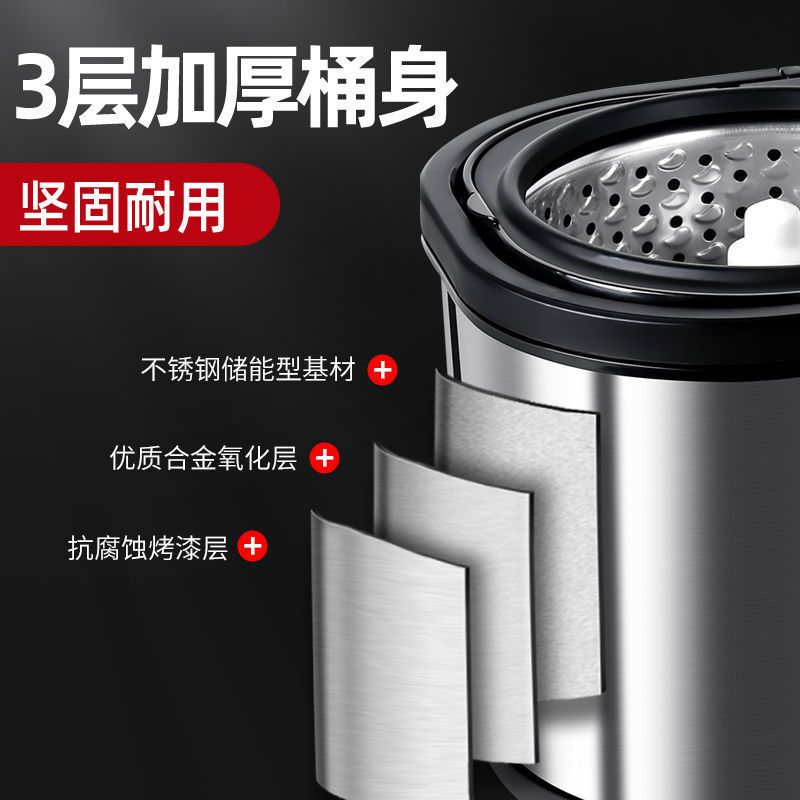 加厚带轮双驱动拖把桶旋转不锈钢甩干墩布家用拖布免手洗干湿两用