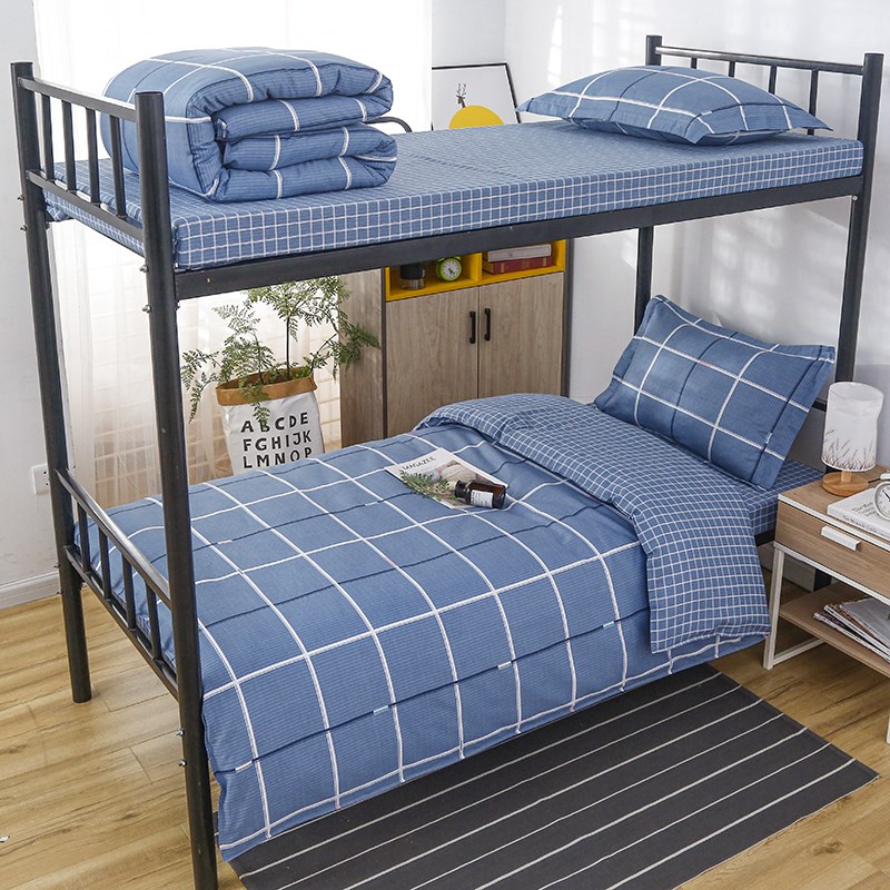 罗蓝全棉学生宿舍床上三件套被套床单四件套单人被褥一整套6