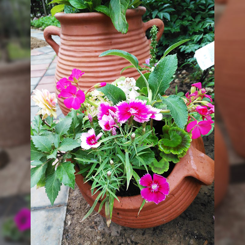 红陶花盆陶瓷花瓶花器花园用品细质素烧红泥土粗陶花盆斜卧线条款