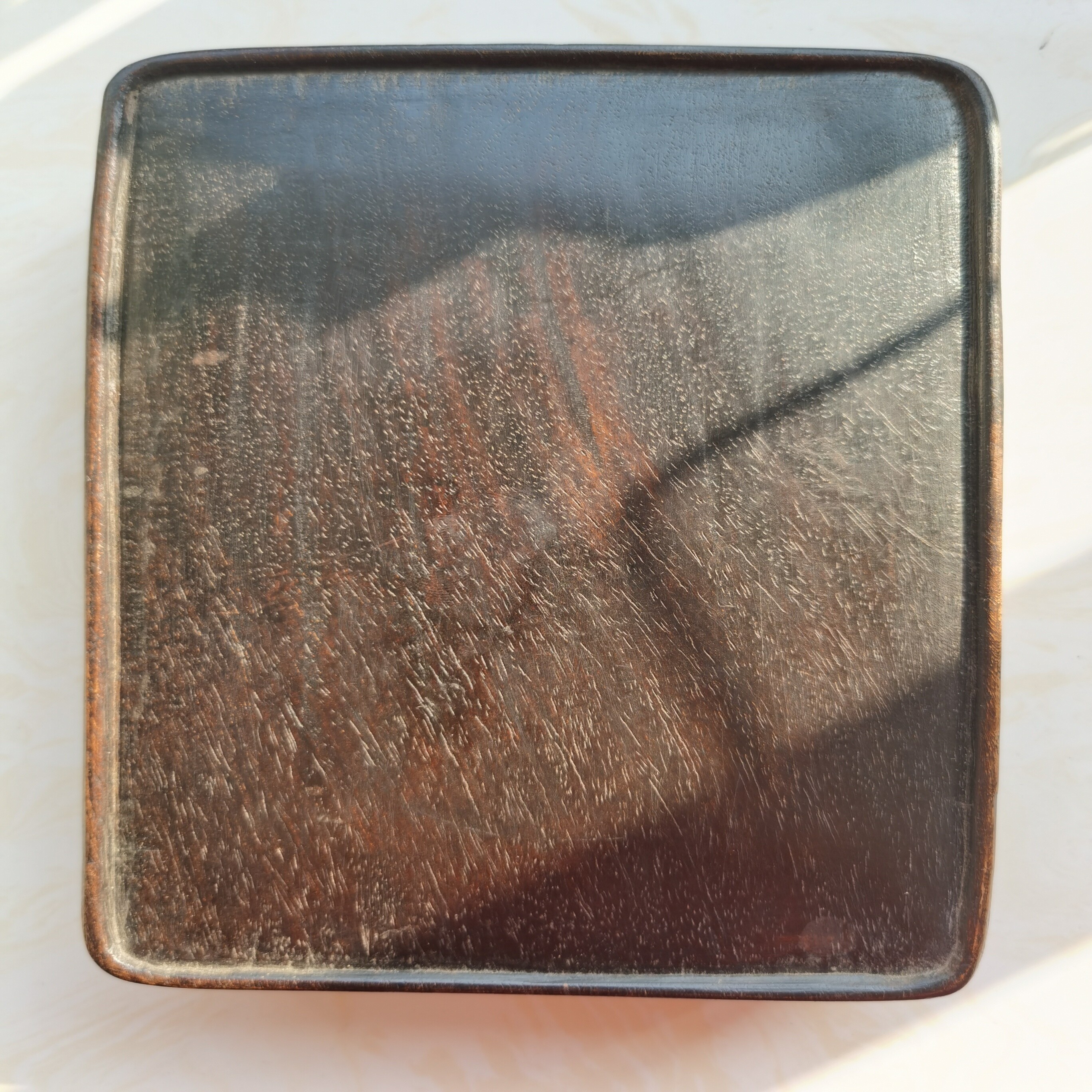 【议价】包老民国镂空砚台一方外盒为老料小叶紫檀整木所挖外