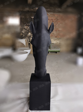 开业高黑马头摆件酒店大堂插花器办公室高档艺术礼品奢华大气雕塑