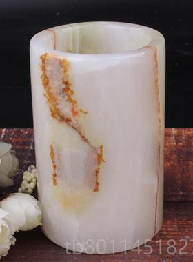 新天然玉石笔筒雕摆件中式书居房家摆设玉笔筒器玉花瓶玉玉石小罐