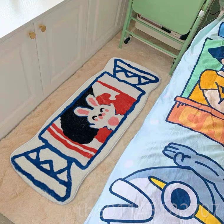 新原创北欧ins兔网垫红白糖奶少女系卧室床边地毯可水洗地吸水门