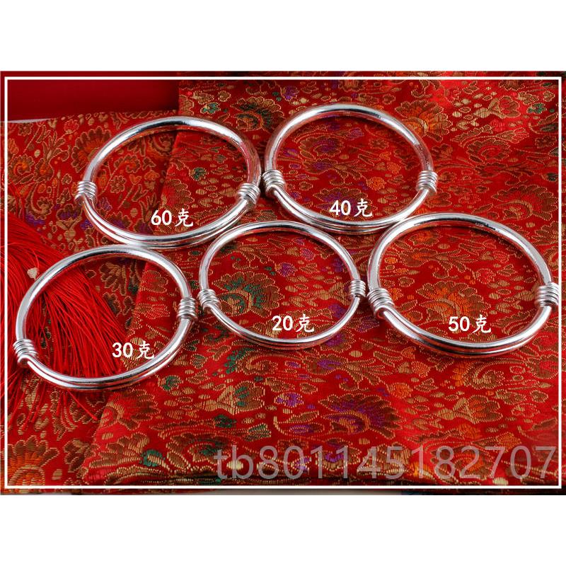 新手 工可定制999纯银 实伸缩推拉粗细可调节心银纯手镯 光面银镯