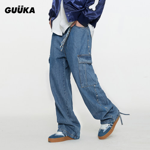 GUUKA春季美式直筒工装牛仔裤