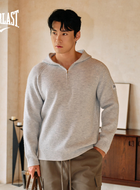 美国EVERLAST拳击高街慵懒风高级感男女款灰色半拉链插肩连帽毛衣