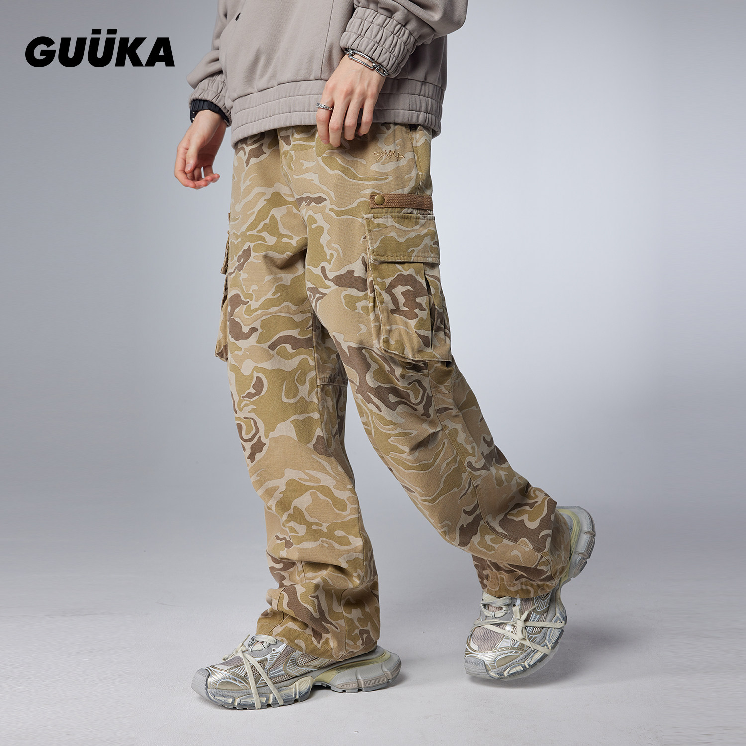 GUUKA美式迷彩工装裤男春季新款潮 青少年卡其色收褶裤子直筒宽松,男装,休闲裤,淘宝优惠券,粉丝福利购,淘宝优惠卷