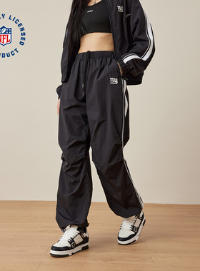 NFL美橄超级碗NY巨人队长裤 女款美式复古透气拼接黑色直筒休闲裤
