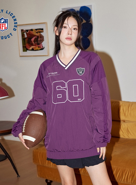 NFL美橄超级碗突袭者队卫衣美式运动训练暗紫色V领速干jersey球衣