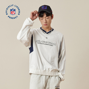 复古运动刺绣印花速干V领长袖 美式 T恤 NFL美橄超级碗卫衣 梓渝同款