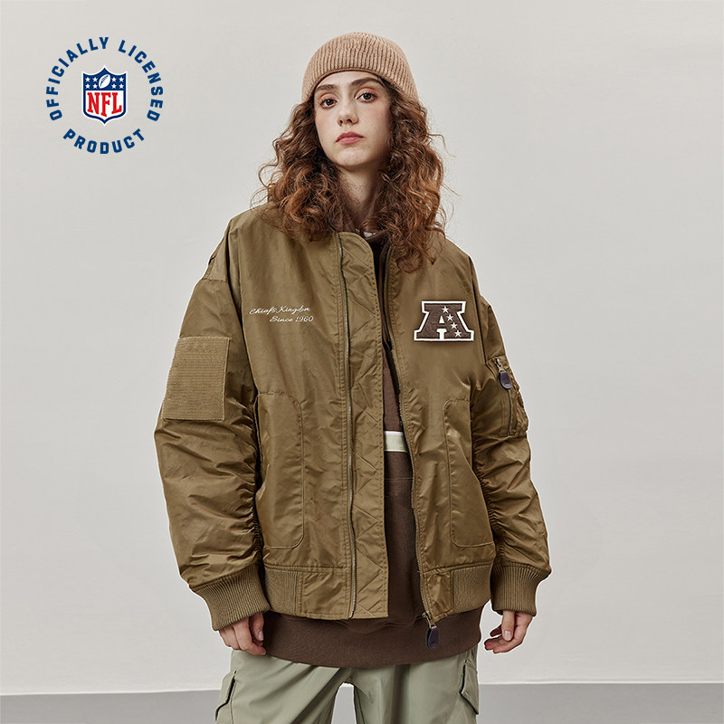 杨淇源同款NFL美橄飞行夹克棉服 美式运动秋冬刺绣棒球服外套宽松