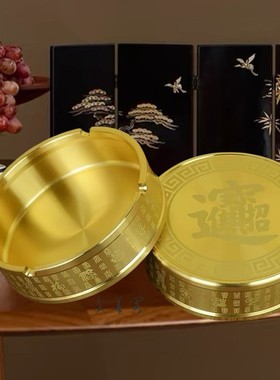 全黄铜实心福虎大烟缸复古烟灰缸摆件中式大号烟灰缸高档家用烟缸