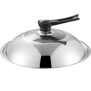 马勺盖子新款防爆玻璃可视盖可立把无磁不锈钢盖炒锅平底大锅盖28