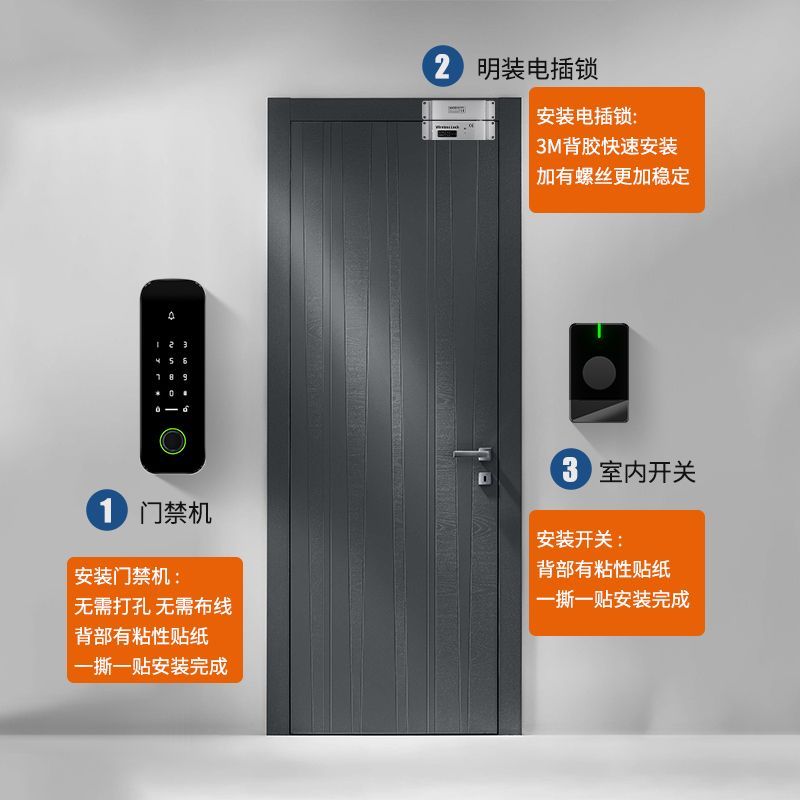 免布线智能蓝牙门禁系统一体机指纹密码刷卡电插锁有框门双开门锁