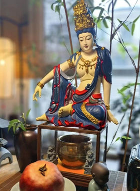 自在观音菩萨像家用水月观音宅神佛彩绘摆件旺财供奉客厅百玄关