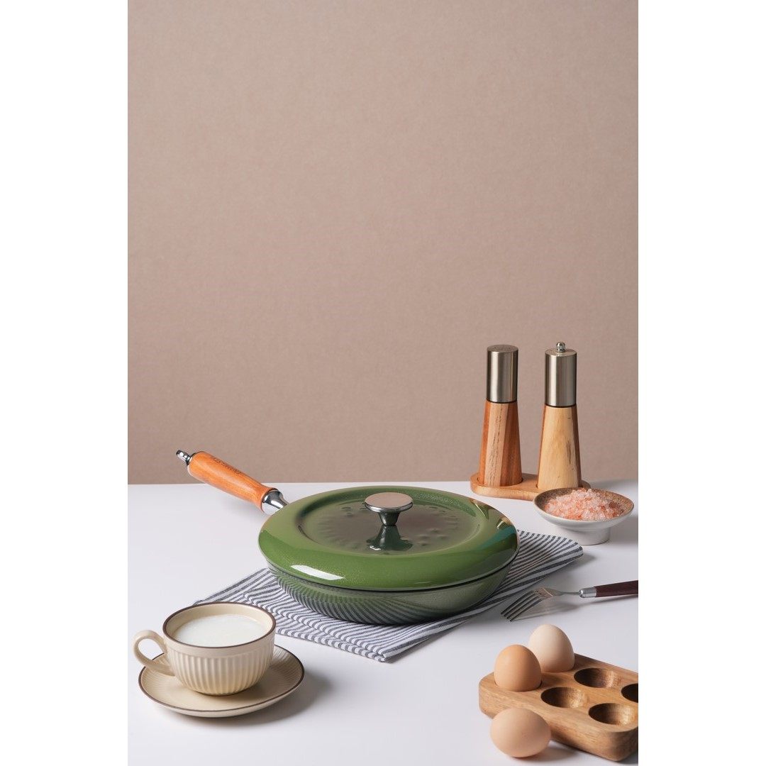 一拿慕 26cm祖母绿珐琅平底锅煎锅 不挑火源