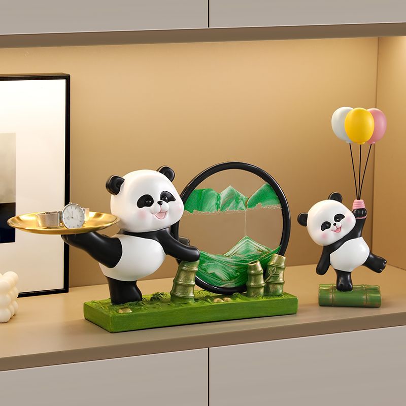 熊猫3d流沙画沙漏客厅装饰摆件玄关钥匙收纳创意生日礼物翻转玻璃图片