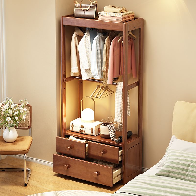 全实木落地衣帽架鞋架带试穿衣镜子一体家用卧室挂衣服置物收纳架