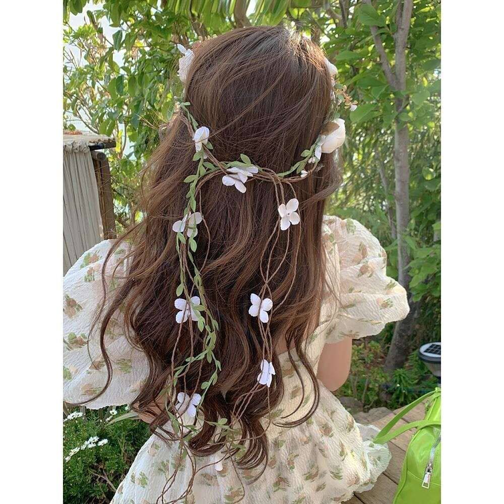 头上戴的饰品超仙白色花环头饰森系少女成人仿真花朵藤条头戴发