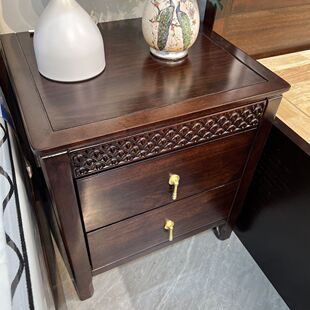 新中式床头柜实木简约现代轻奢卧室家用乌金木床边柜收纳柜储物柜