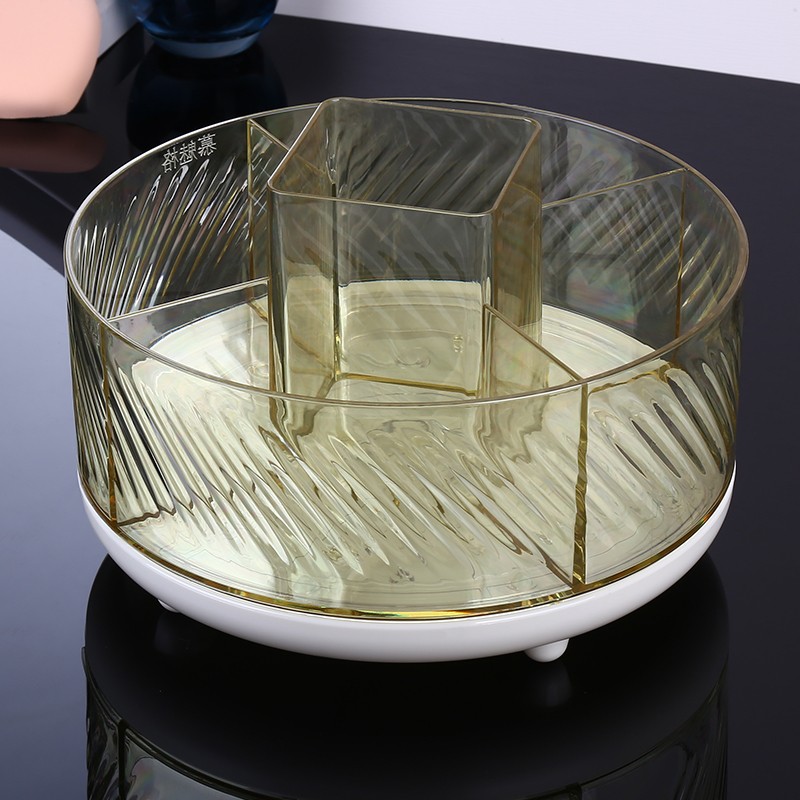 化妆刷收纳筒桌面大容量轻奢化妆品收纳盒透明旋转眉笔筒口红收纳