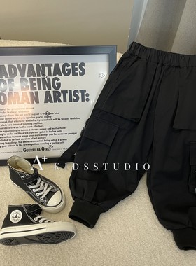 【纯棉工装长裤】2025秋款男童裤儿童宽松裤韩版百搭黑色帅气中大