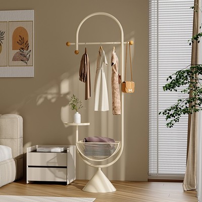 奶油风卧室创意挂衣架小户型转角落地衣架室内现代衣帽架挂包架