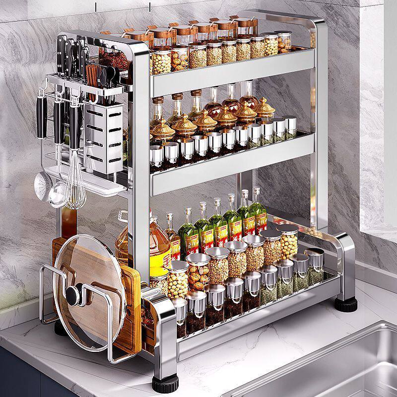 304不锈钢加粗调料架加厚厨房置物架调料架油盐台面多层收纳架