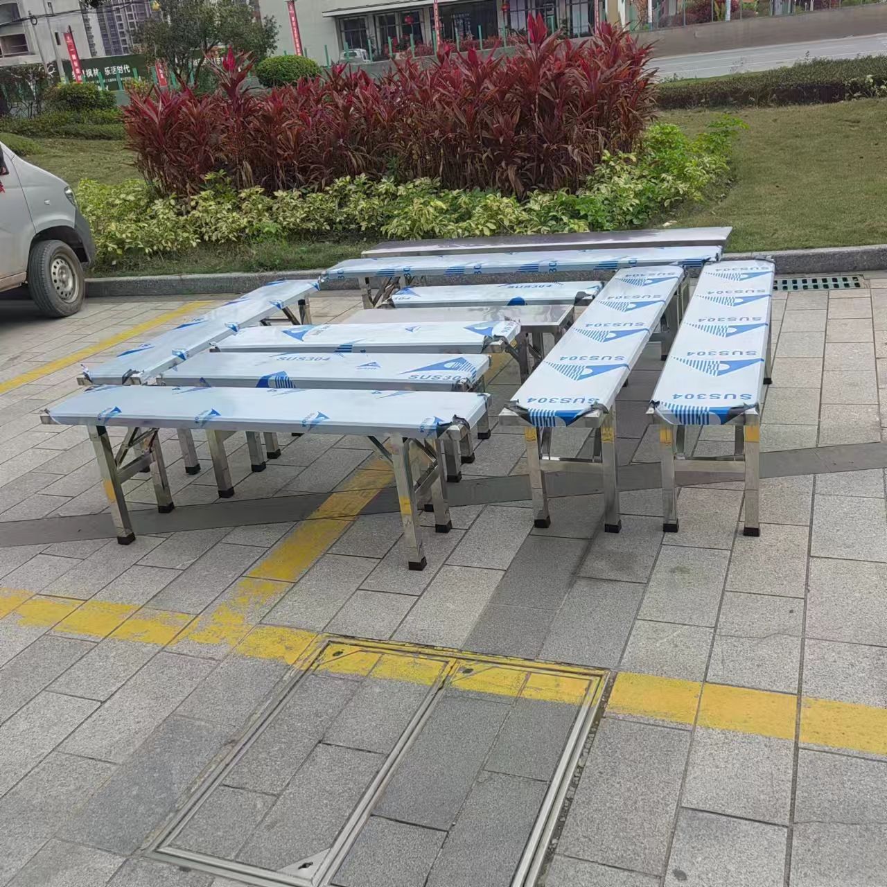 特厚不锈钢折叠长条凳八仙桌会议室棋牌室茶室休息室简约现代单层