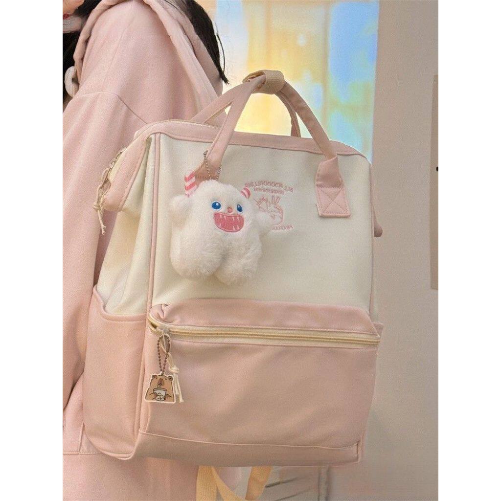 复古校园撞色双肩包女韩版小众大学生手提背包高中生初中女生书包